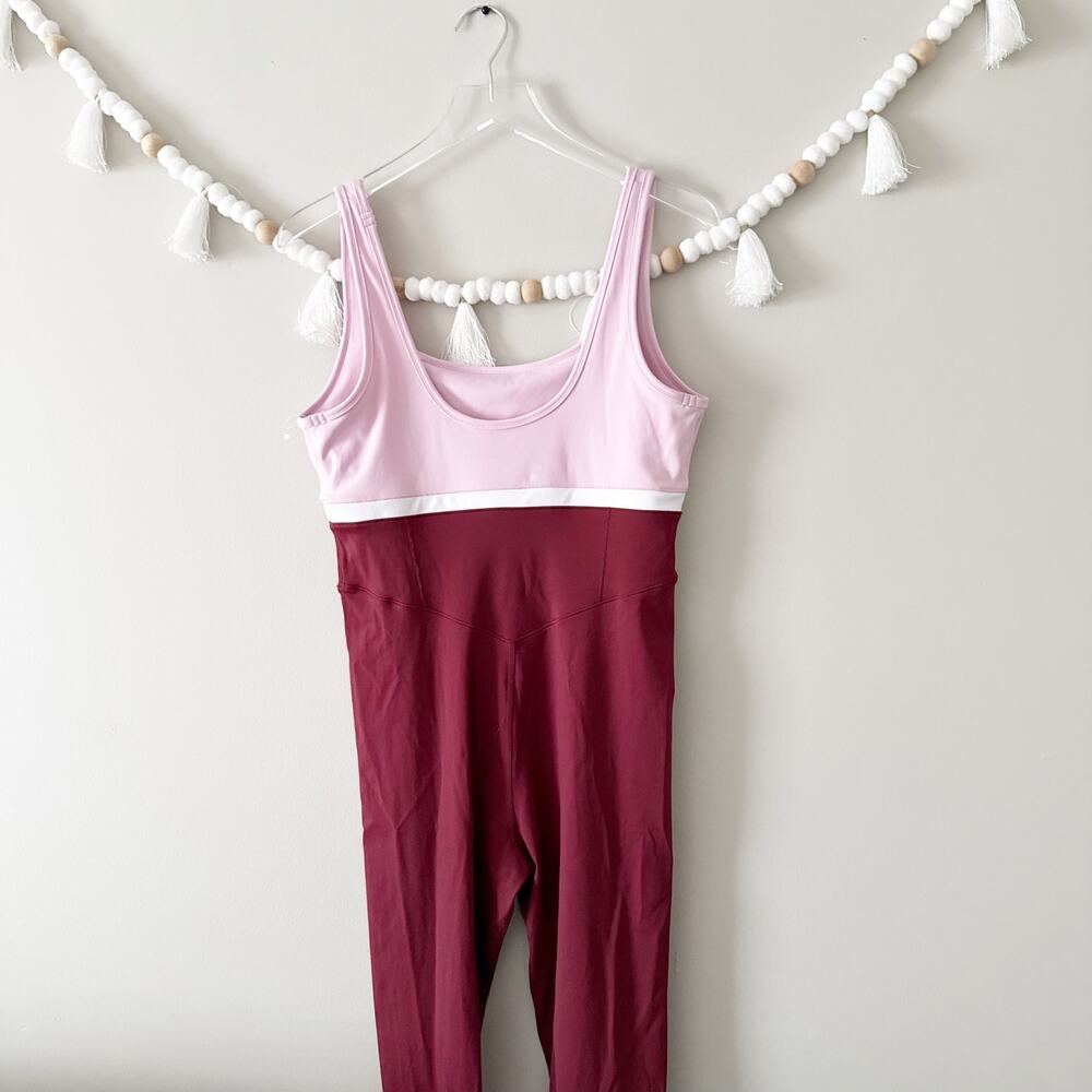 Lacoste x Bandier Colorblock Full Bodysuit All Motion Bordeaux Size Large - Picture 13 of 13